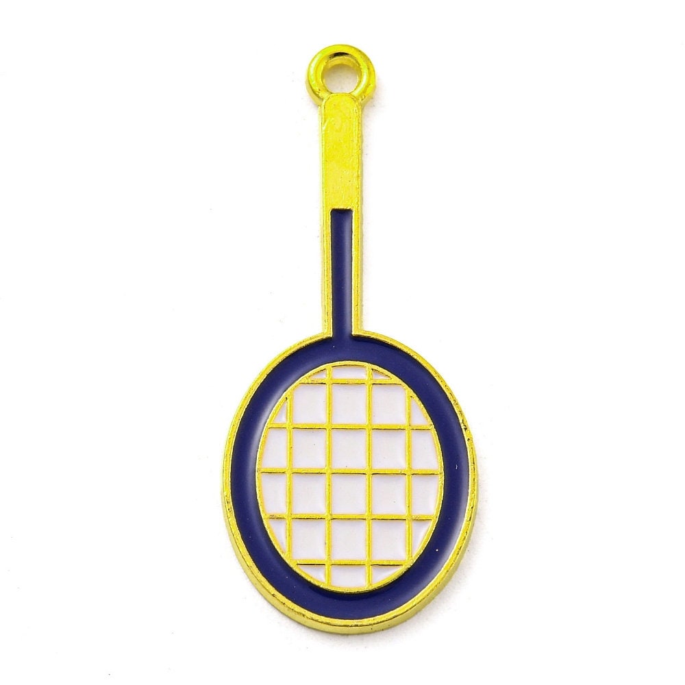32MM x 16MM Yellow/Blue Badminton Racket, Sports Themed Enamel Charm