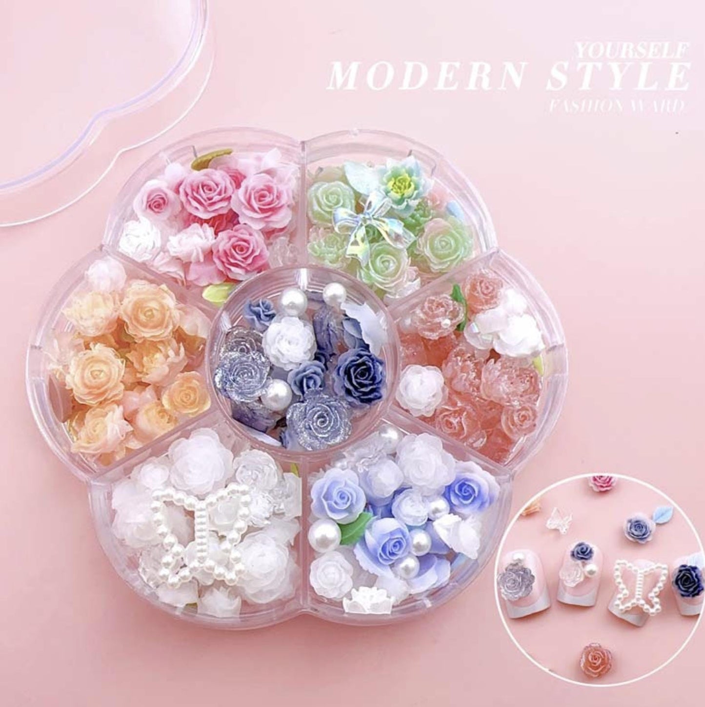 Flower and Roses Themed Nail Art Cabochons