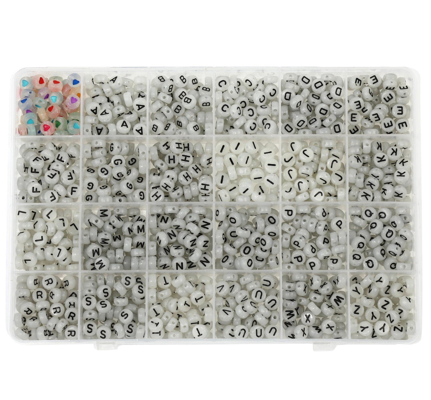 Glow-in-Dark Round Acrylic Black Letter Bead Set (1200 Beads + Elastic String)