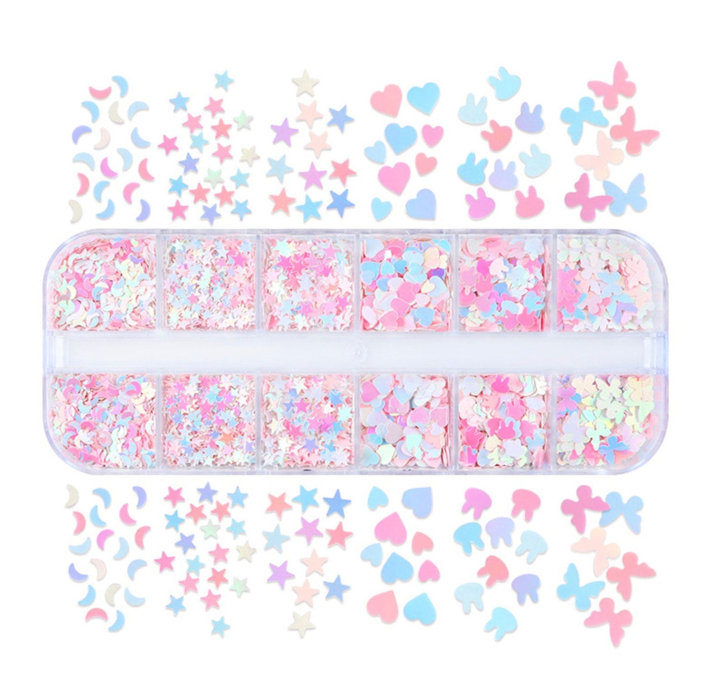 Iridescent Pastel Mixed Shapes, Glitter Flake Set for Nail Art, DIY