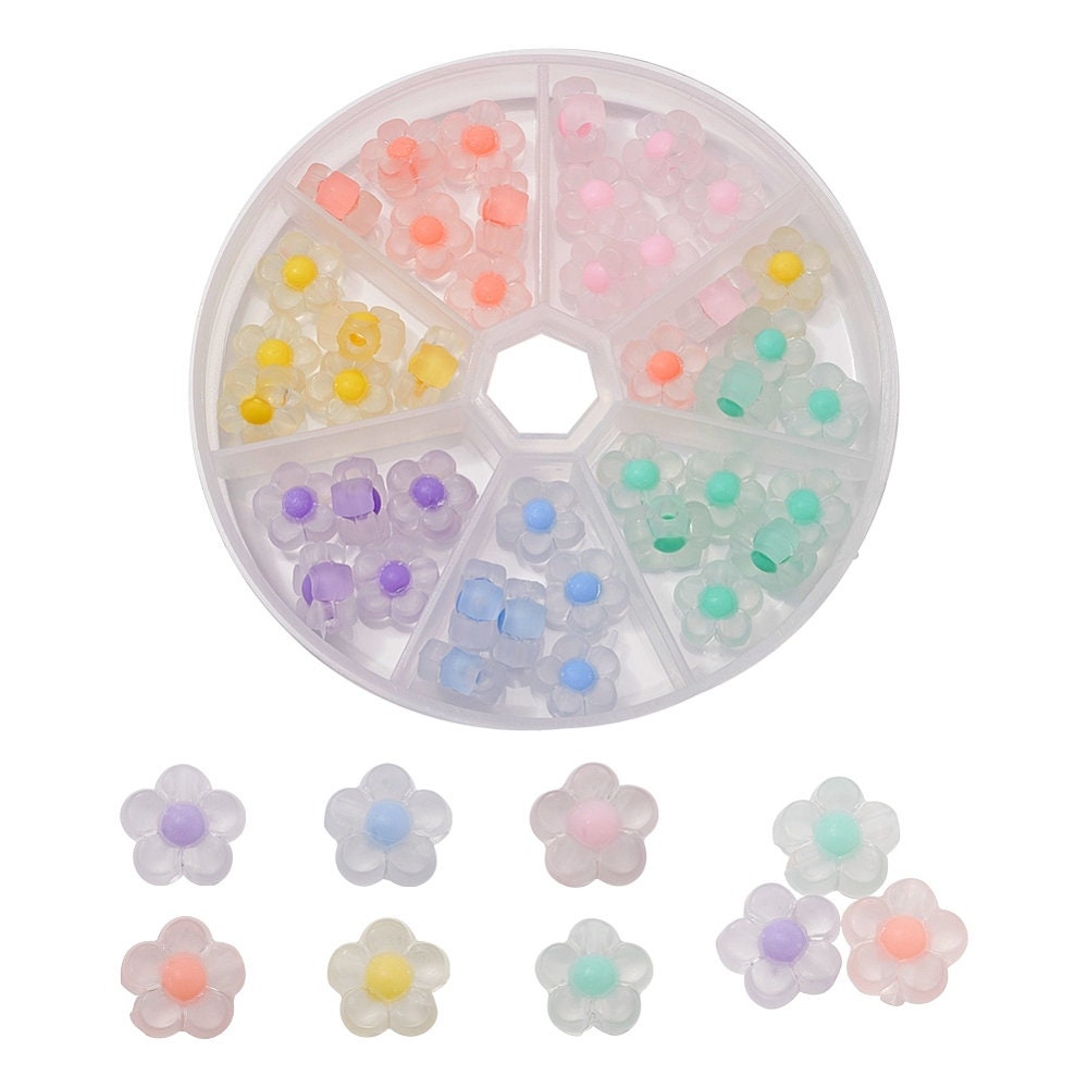12.5MM Matte Frosted Flower Bead Set (7 colors, 9pc each, total 63 beads)