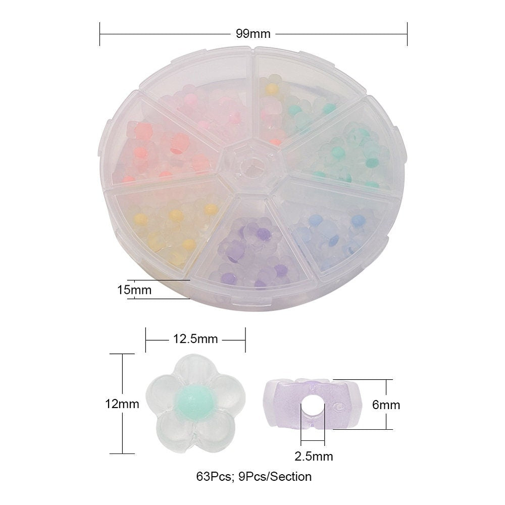 12.5MM Matte Frosted Flower Bead Set (7 colors, 9pc each, total 63 beads)