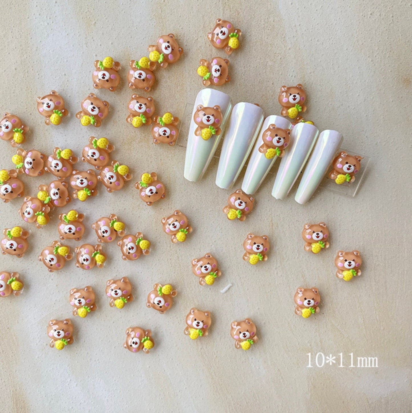 Pineapple Brown Bear, Animal Themed 3D Nail Art Charms, Mini Cabochon