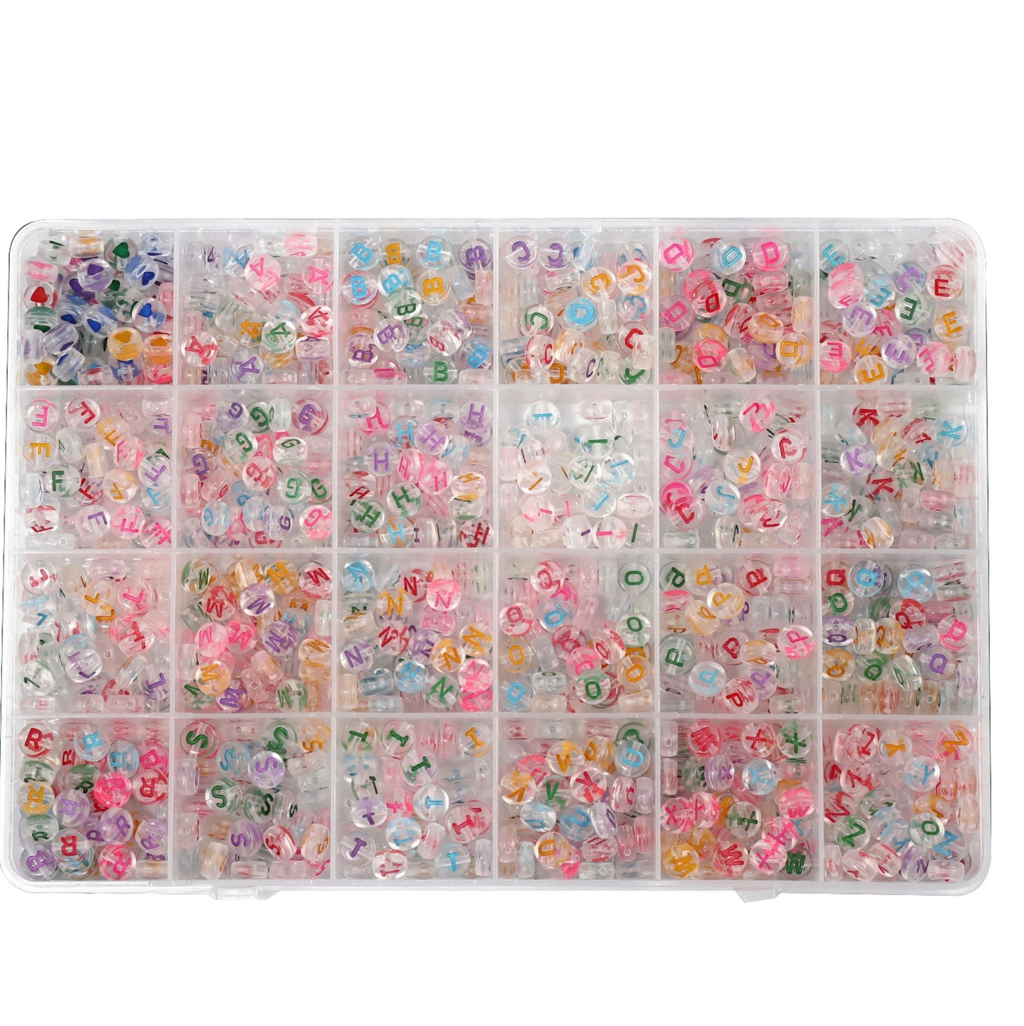 Translucent Acrylic Mix Color Letter Bead Set (1200 Beads + Elastic String)