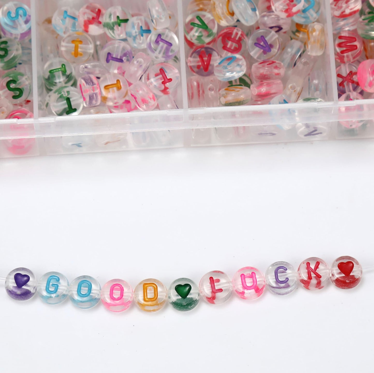 Translucent Acrylic Mix Color Letter Bead Set (1200 Beads + Elastic String)