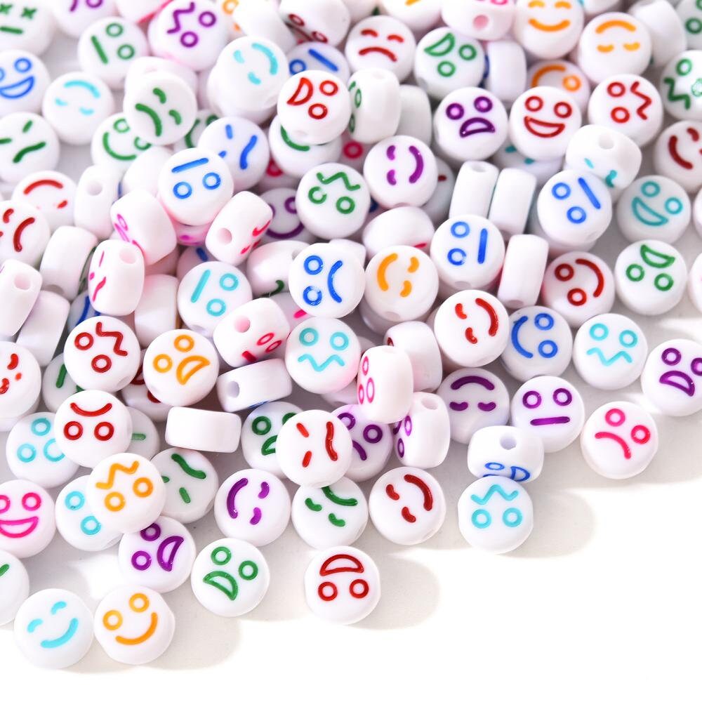 7MM White Flat Round Acrylic with Mixed Faces Beads