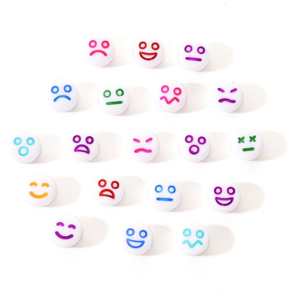 7MM White Flat Round Acrylic with Mixed Faces Beads