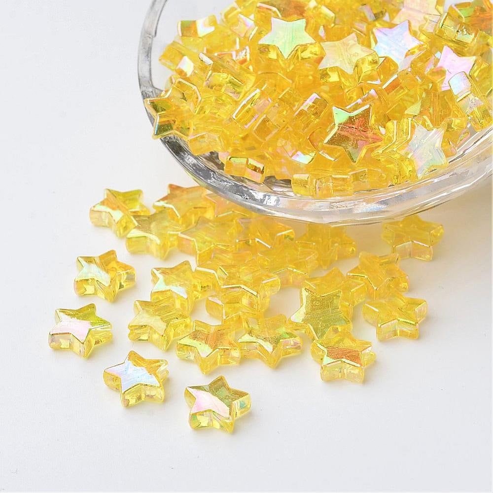 10MM AB Yellow Transparent Acrylic Star Spacer Beads