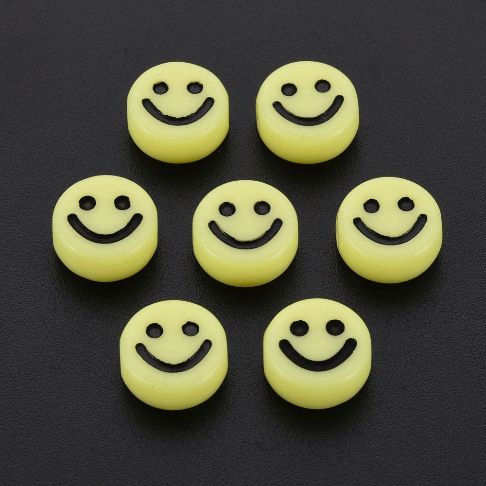 10MM Yellow Smiley Face Acrylic Bead (10MM x 5MM)