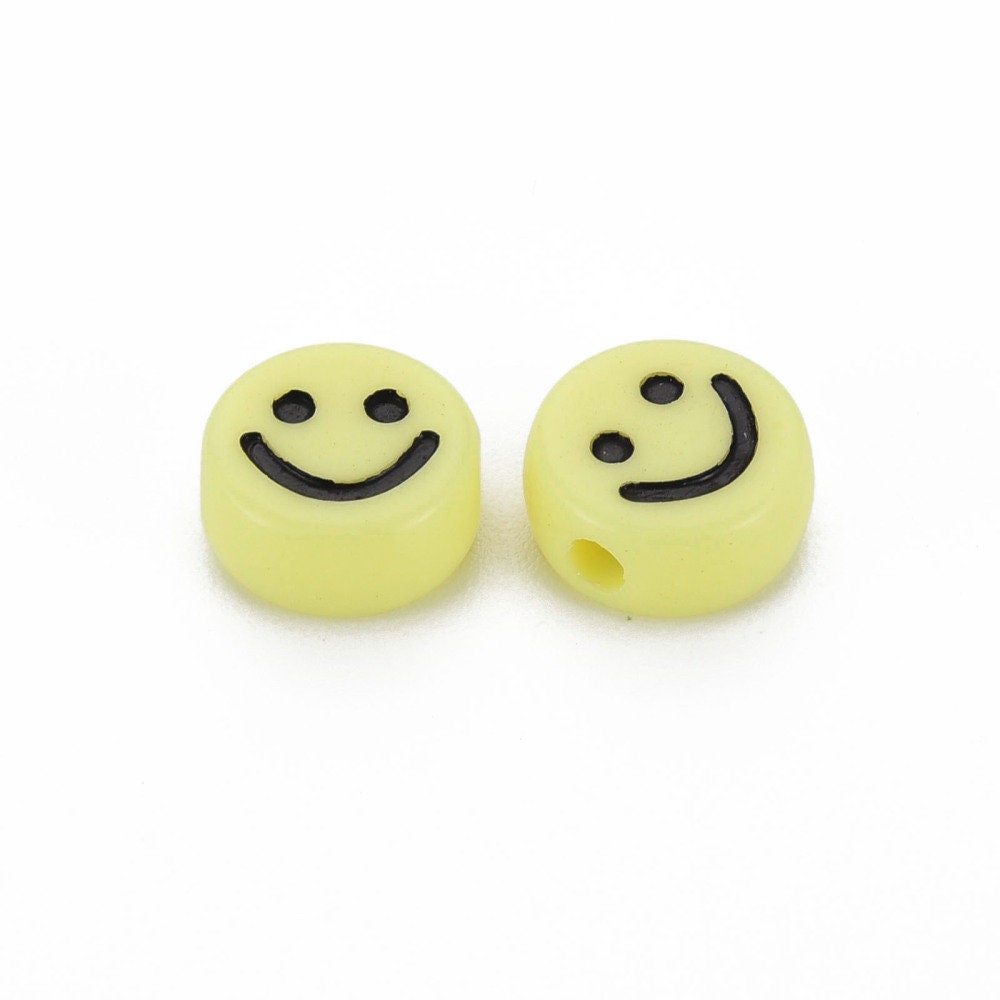 10MM Yellow Happy Face Acrylic Bead (10MM x 5MM)