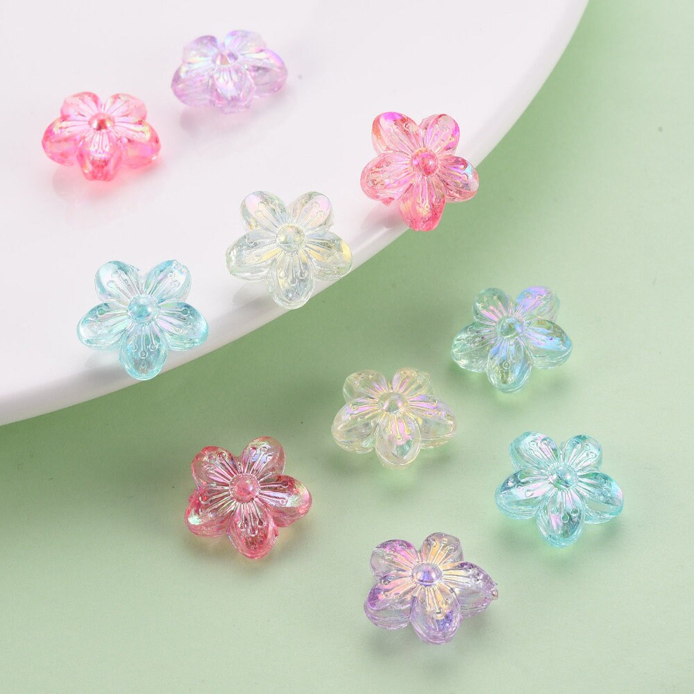 Chunky 15.5MM Mixed Color AB Transparent Sakura Flower Acrylic Beads