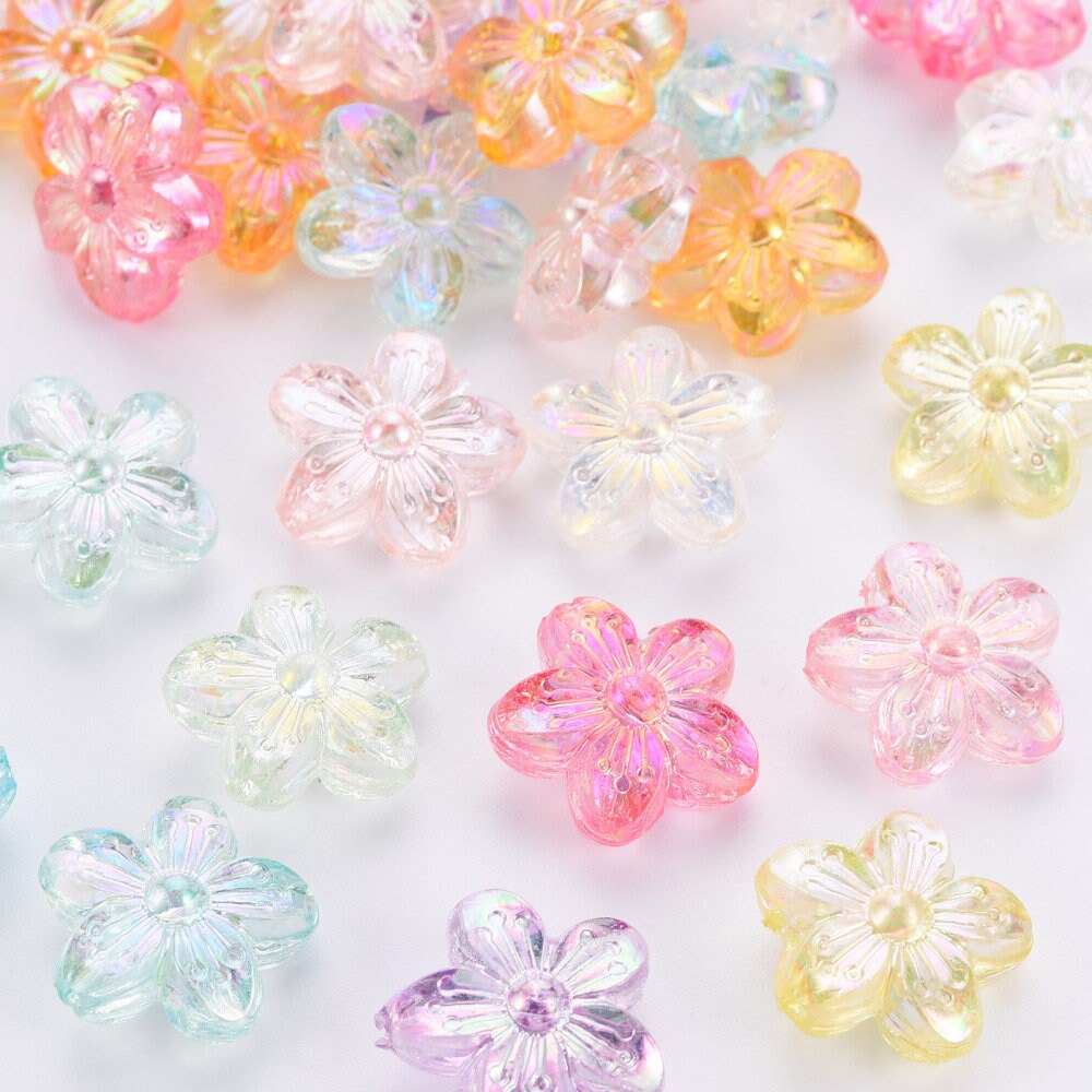 Chunky 15.5MM Mixed Color AB Transparent Sakura Flower Acrylic Beads