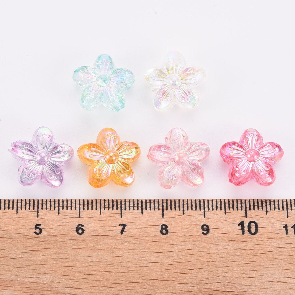 Chunky 15.5MM Mixed Color AB Transparent Sakura Flower Acrylic Beads