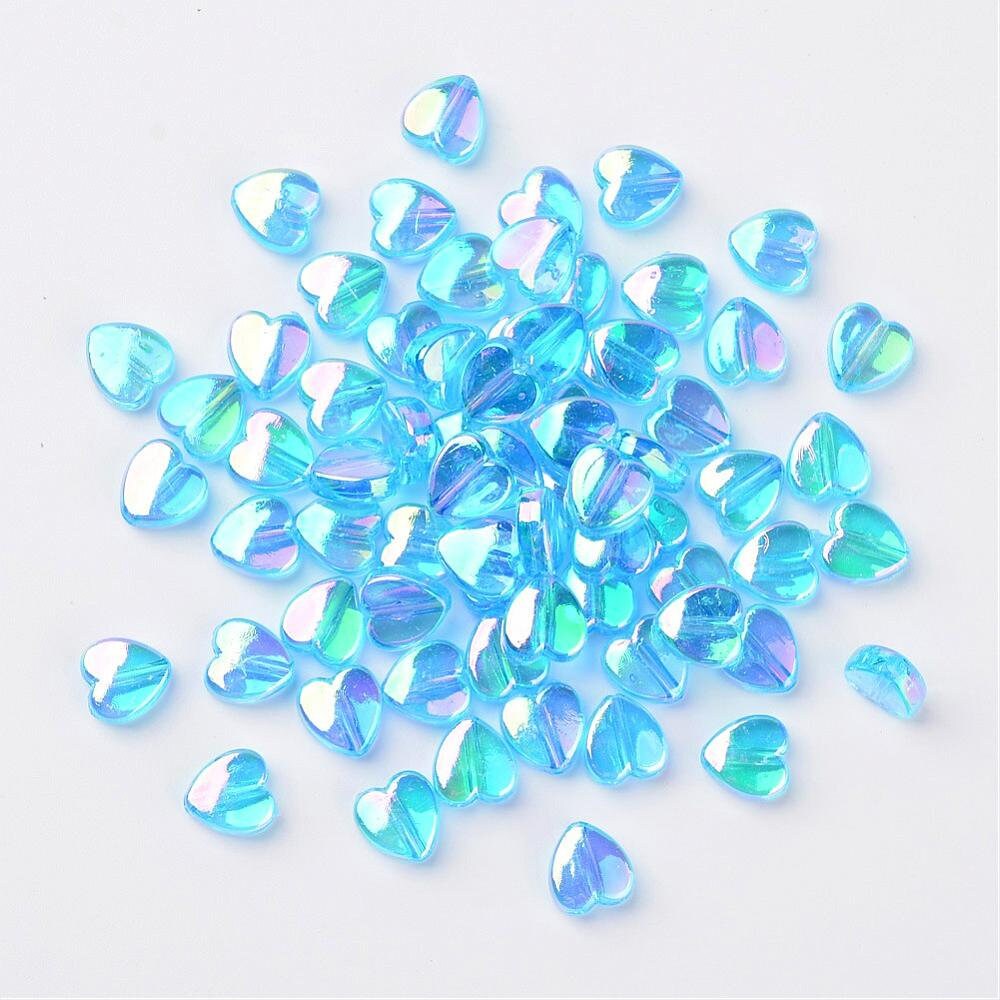 8MM AB Sky Blue Transparent Acrylic Heart Spacer Beads with Vertical Hole