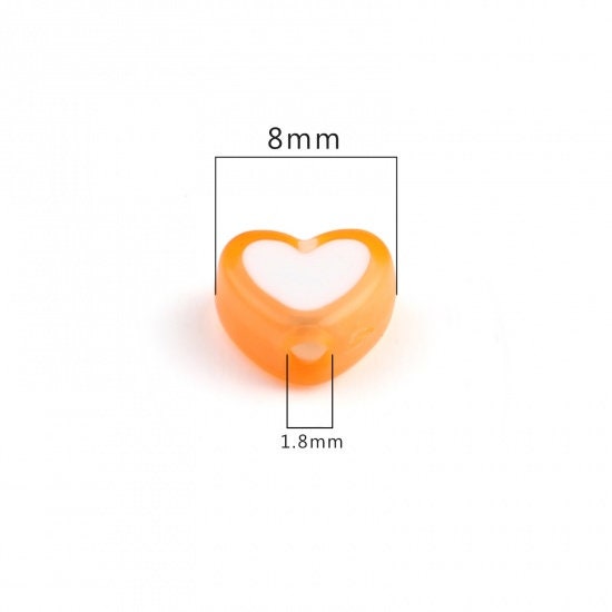 8MM Orange Acrylic Heart w/White Middle Spacer Beads with Vertical Hole