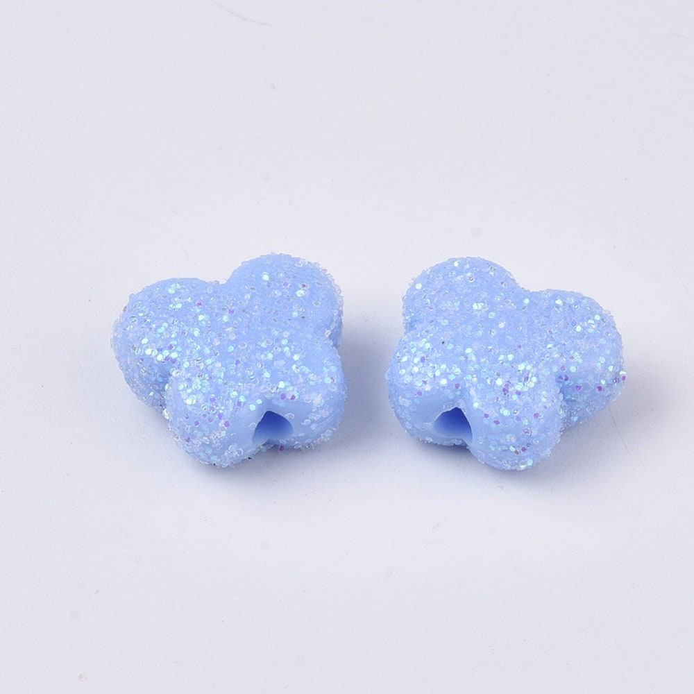 11MM Pastel Blue Acrylic Glitter Butterfly Spacer Beads