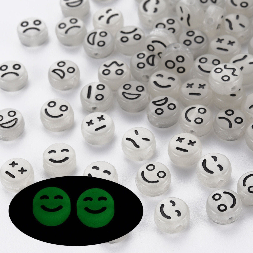 7MM Glow-in-Dark Round Acrylic with Mixed Faces Beads