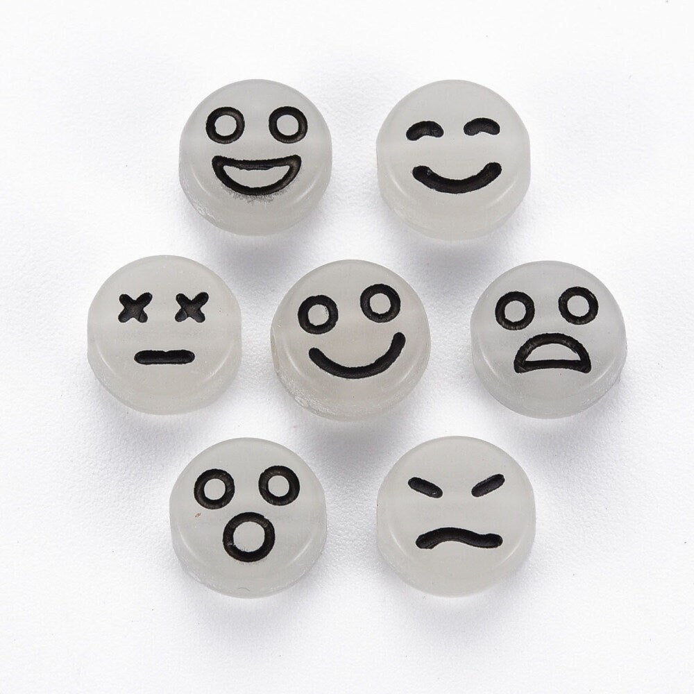 7MM Glow-in-Dark Round Acrylic with Mixed Faces Beads