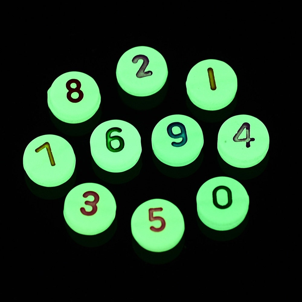 Glow-in-the-Dark Mixed Color 0-9 Individual Number Acrylic Beads (7MM)