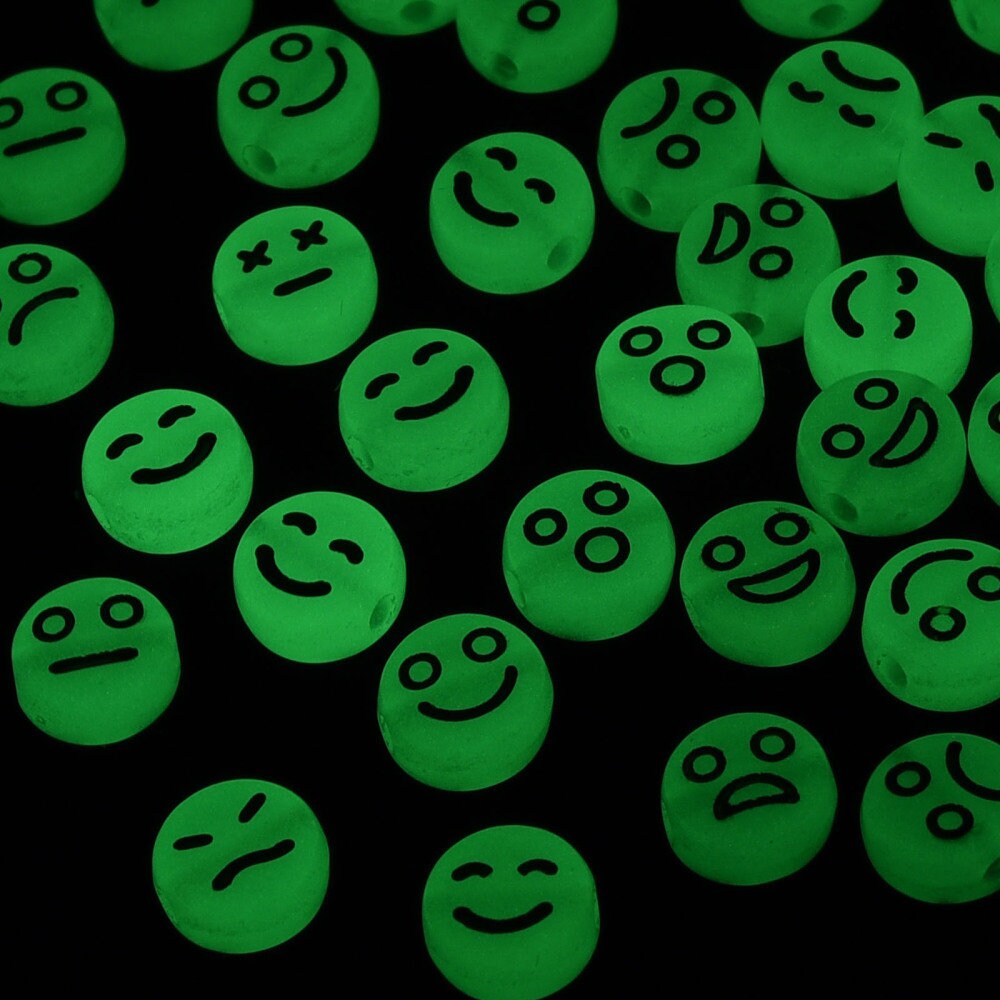 7MM Glow-in-Dark Round Acrylic with Mixed Faces Beads