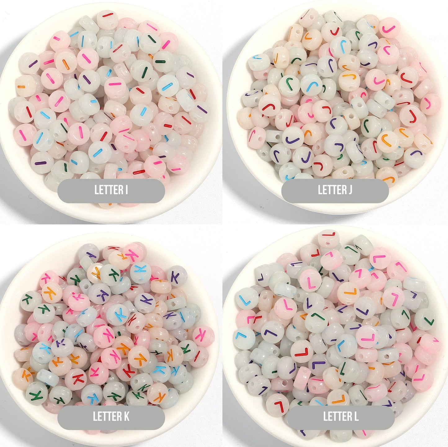 Glow-in-Dark MIXED COLOR Letter A-Z Individual Alphabet Beads (7MM)