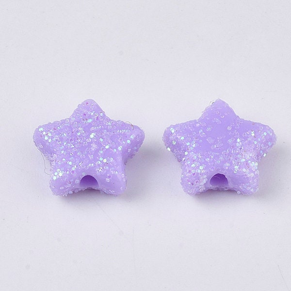 10MM Pastel Purple Acrylic Glitter Star Spacer Beads