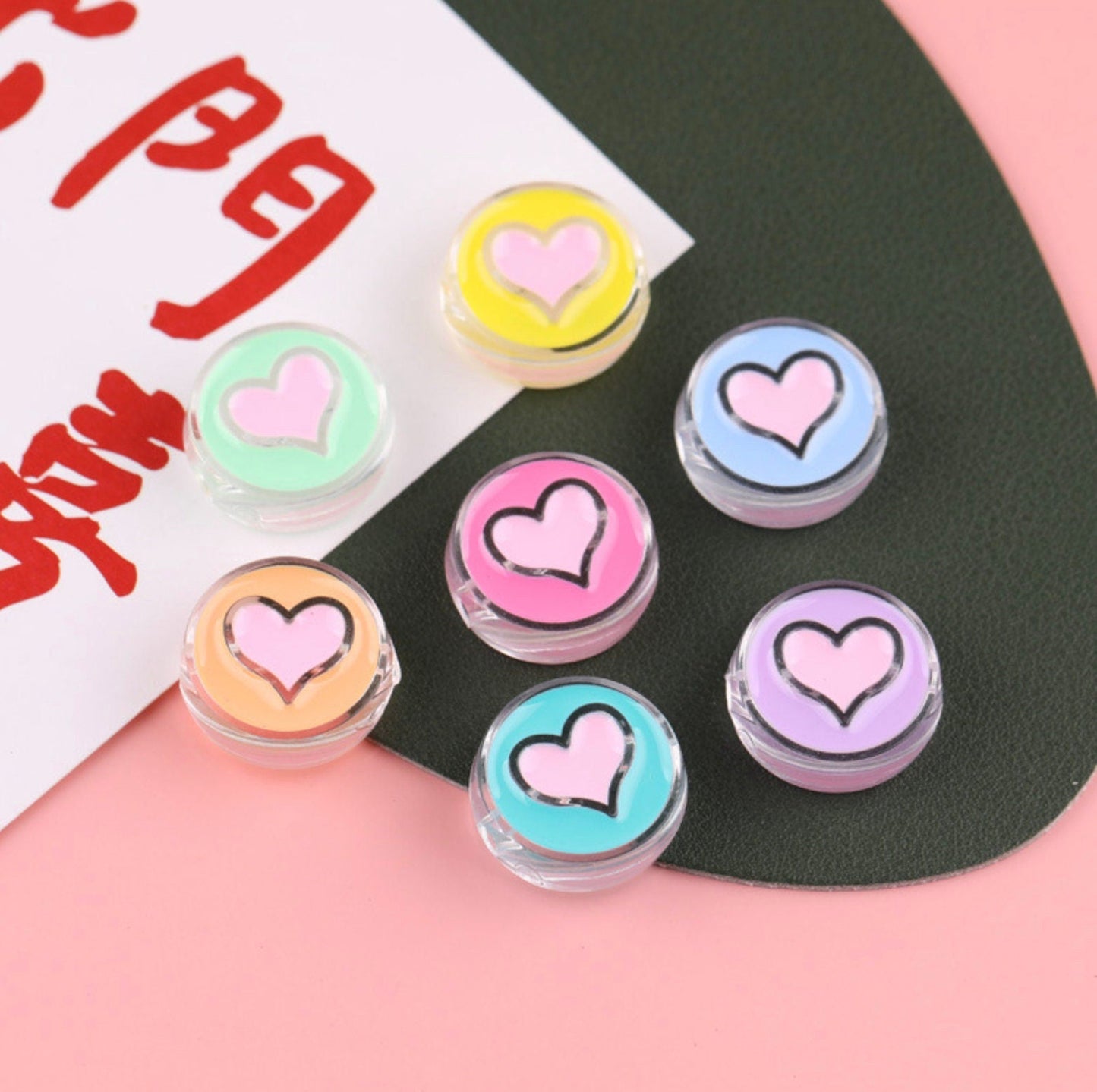Chunky 21MM Transparent Mixed Color Heart Round Enamel Acrylic Bead