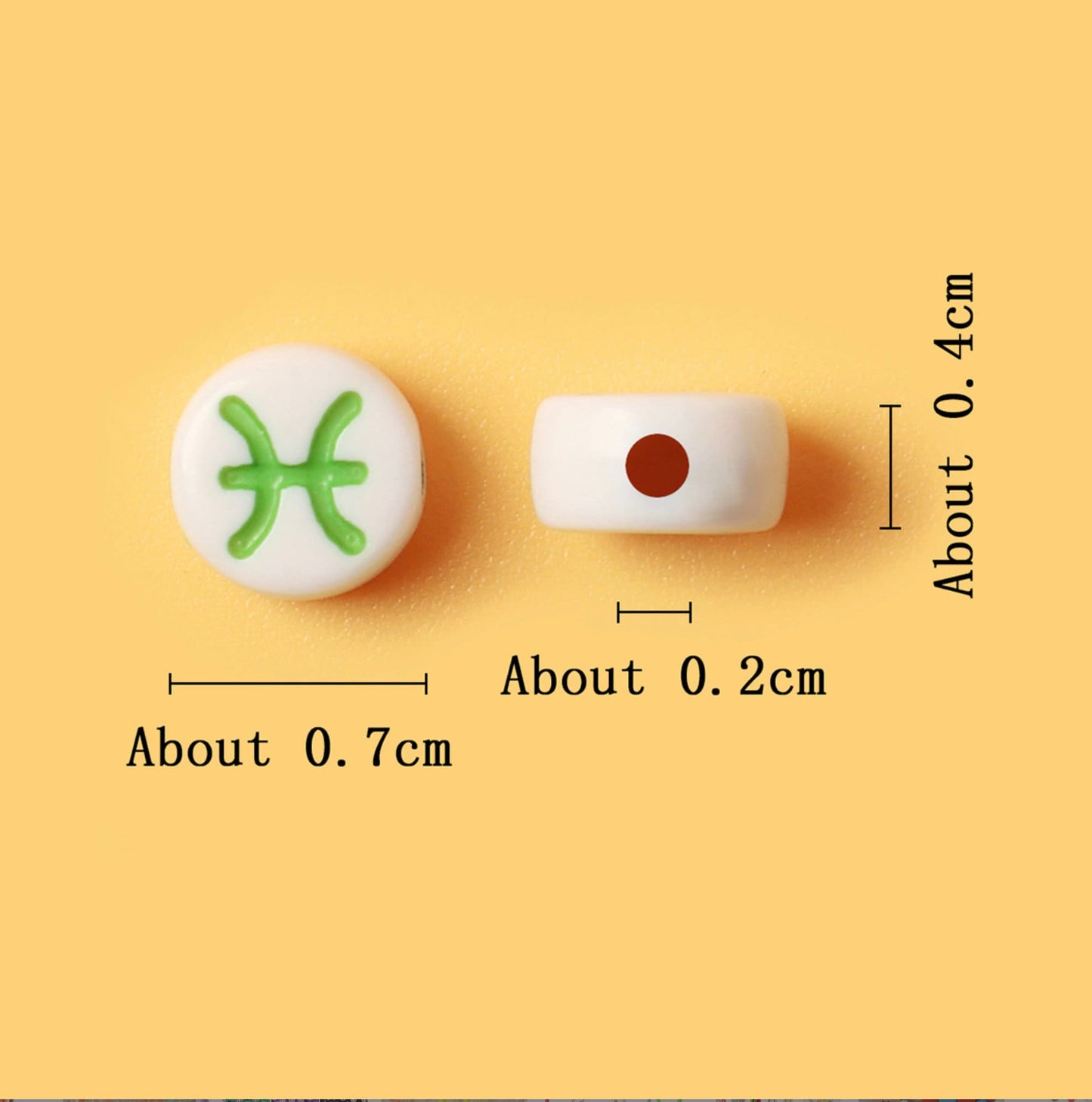 7MM White Flat Round Acrylic with Astrology Sign Symbol Beads