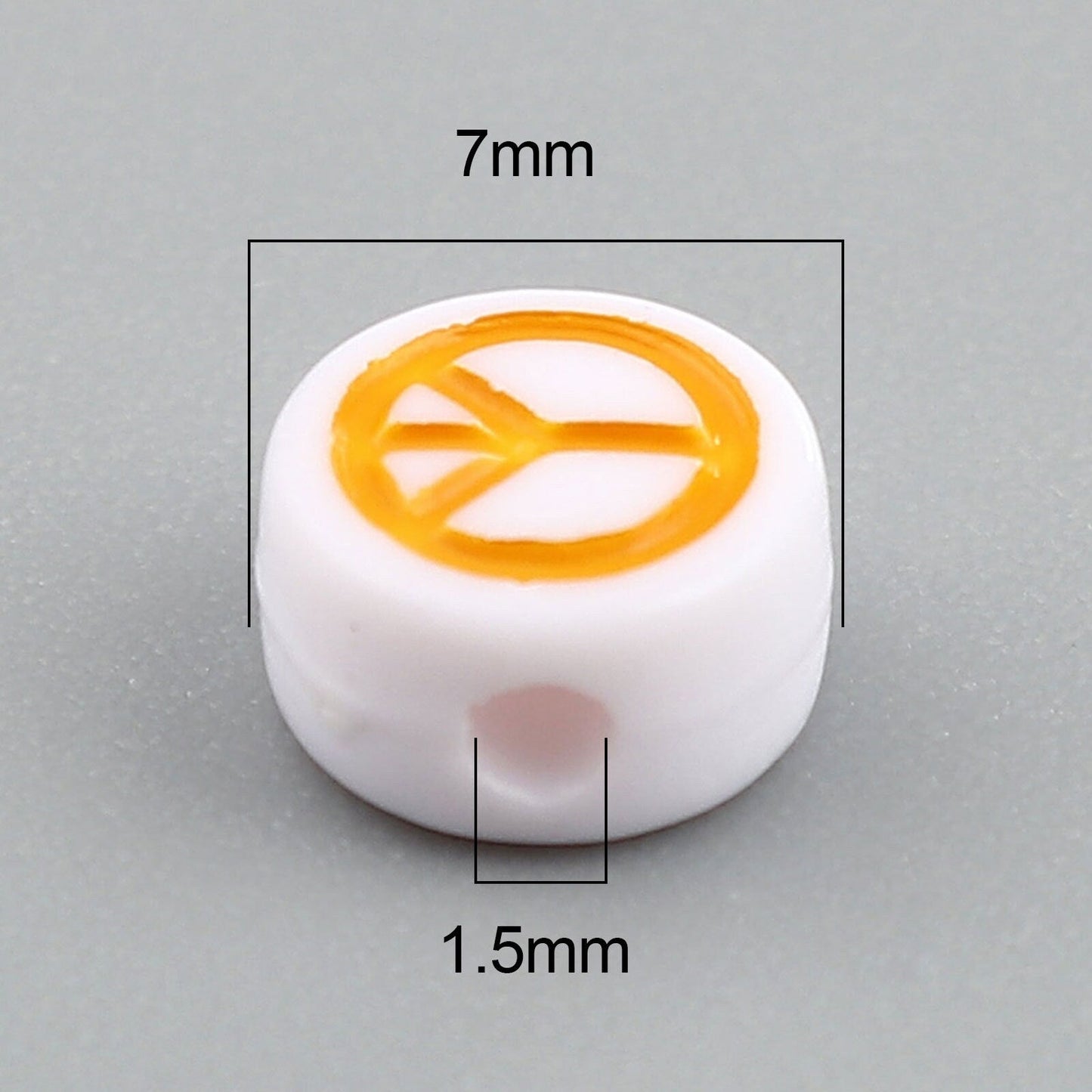 7MM White Flat Round Acrylic Multicolored Peace Sign Beads