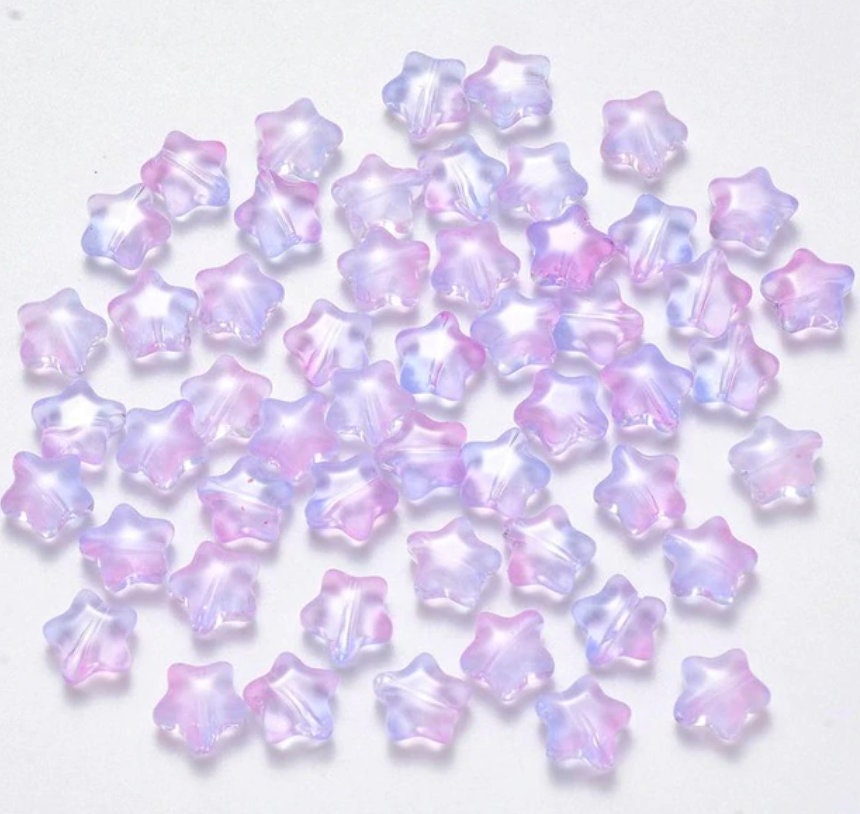8.5MM Transparent Purple Mix Colored Glass Star Beads A01