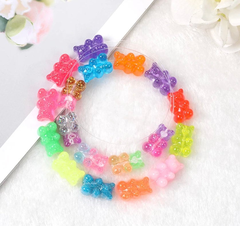 20MM x 13MM Two-Tone Glitter Colorful Gummy Bear Beads (Vertical Hole)