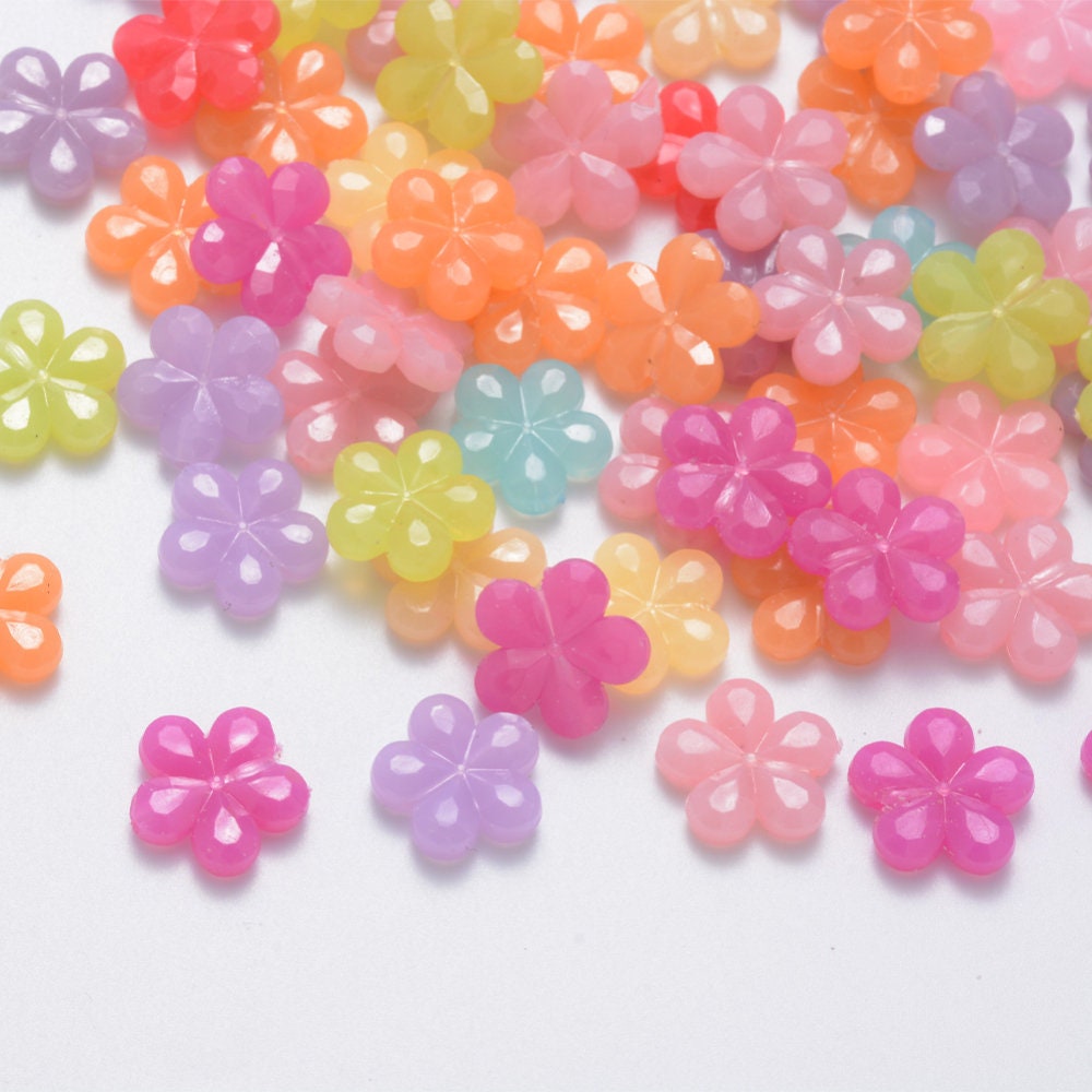 Chunky 14MM Jelly Faceted Flower Acrylic Beads