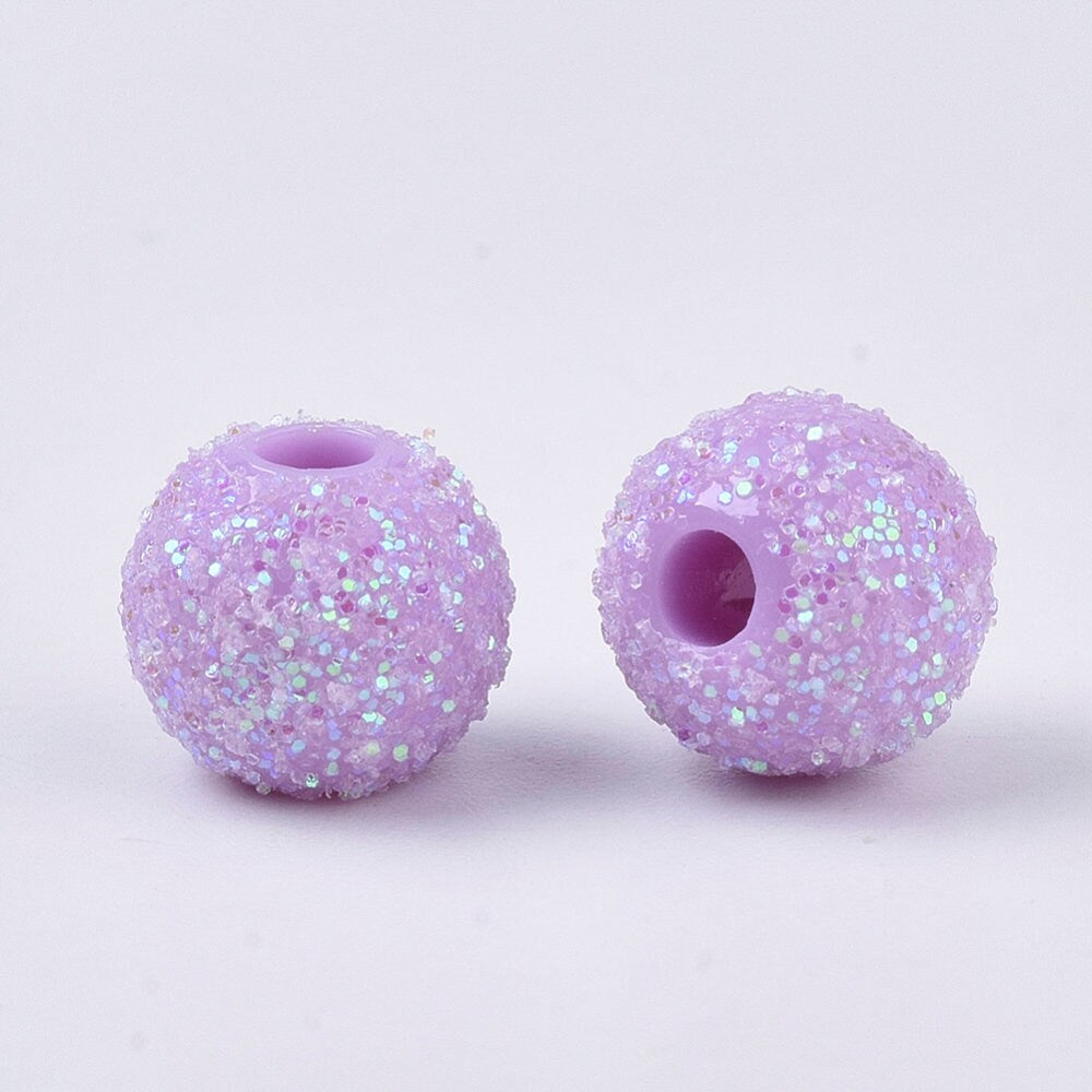 8.5MM Pastel Purple Acrylic Glitter Round Spacer Beads