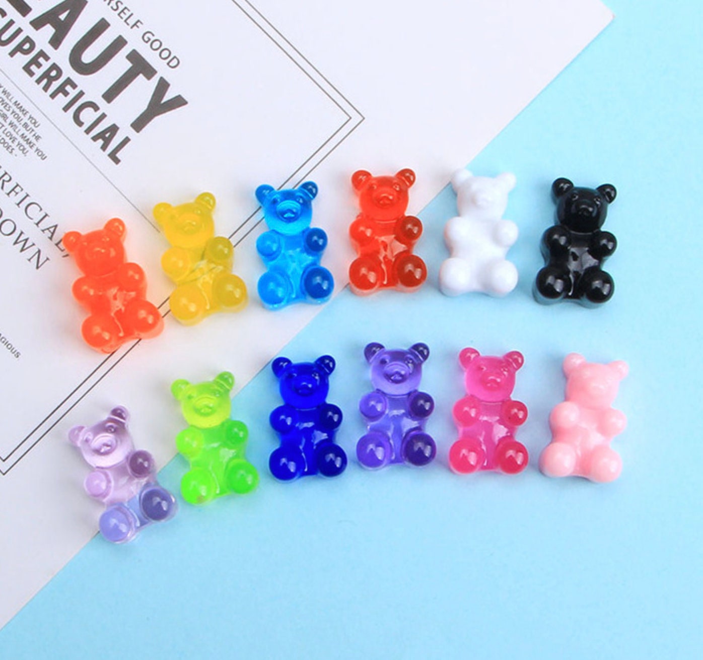 Clear Transparent Rainbow Bear Flatback Charm NO EYE PIN (23mm x 35mm)