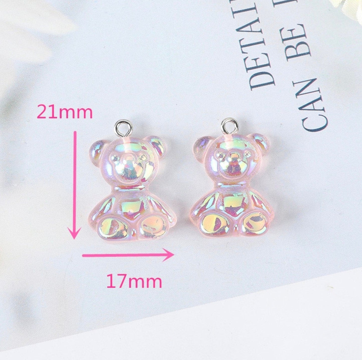 Cute AB Colored Iridescent Bear Beads (21mm x 17mm)