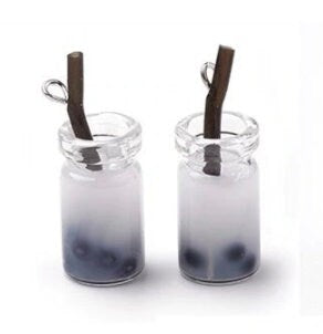 Resin Bubble Tea Bottle Charm with Eye Pin (28mm x 10 mm)