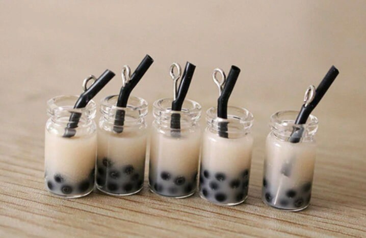 Resin Bubble Tea Bottle Charm with Eye Pin (28mm x 10 mm)