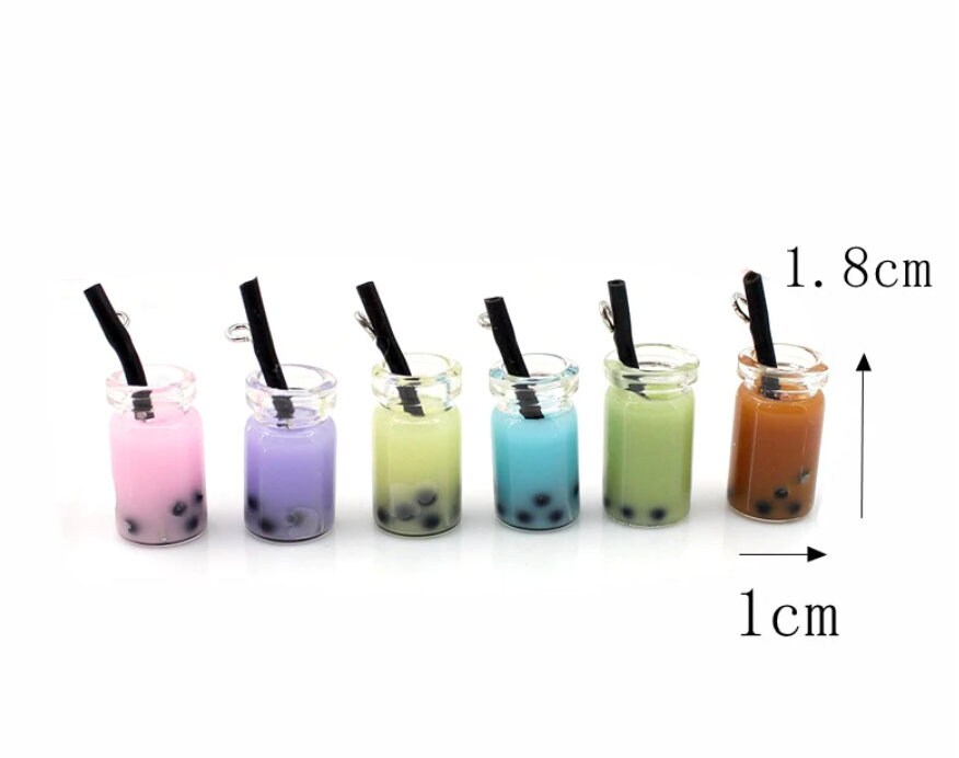 Resin Bubble Tea Bottle Charm with Eye Pin (28mm x 10 mm)