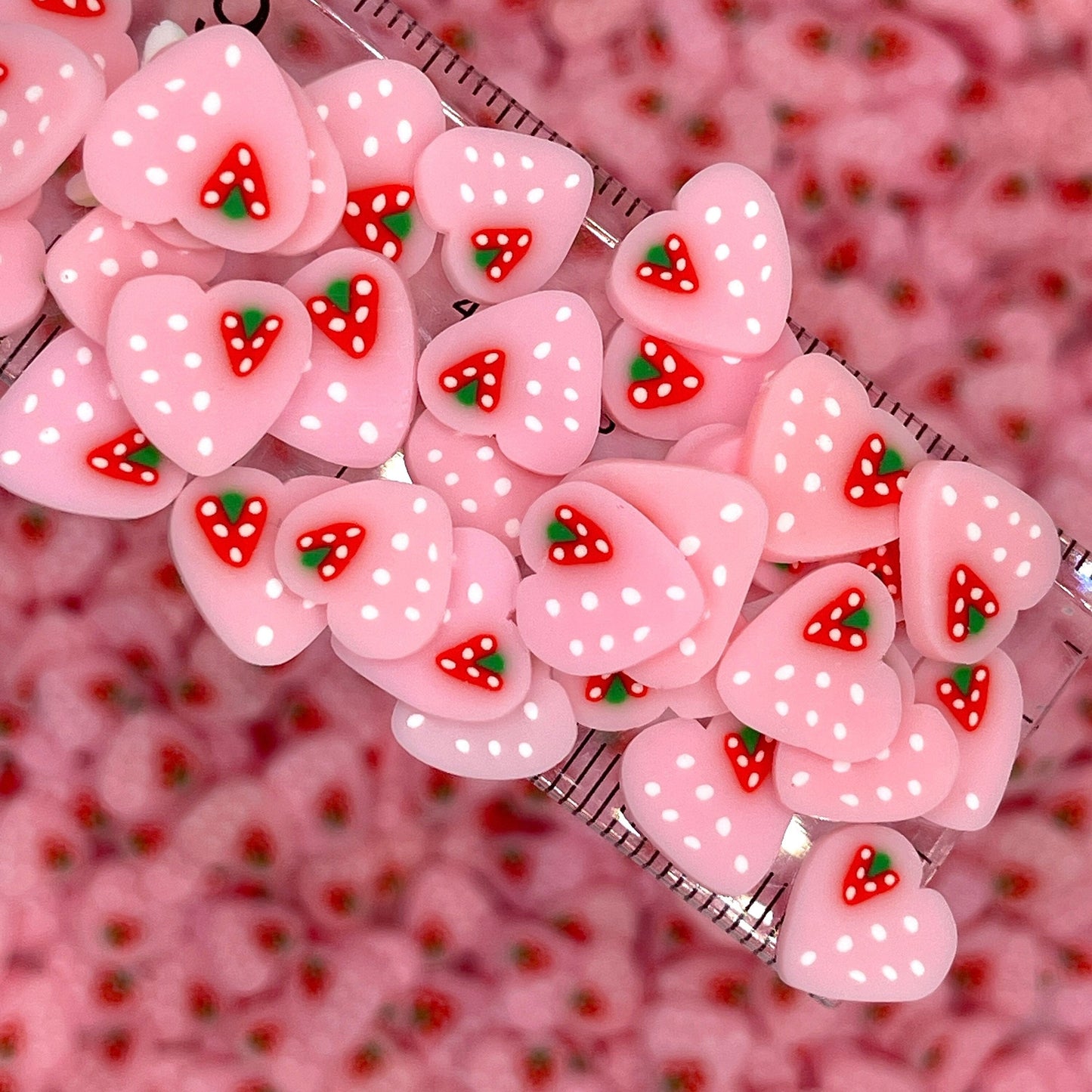 FAKE 12MM Pink Strawberry Heart Fruit Polymer Clay Sprinkle (NOT EDIBLE) D22-06