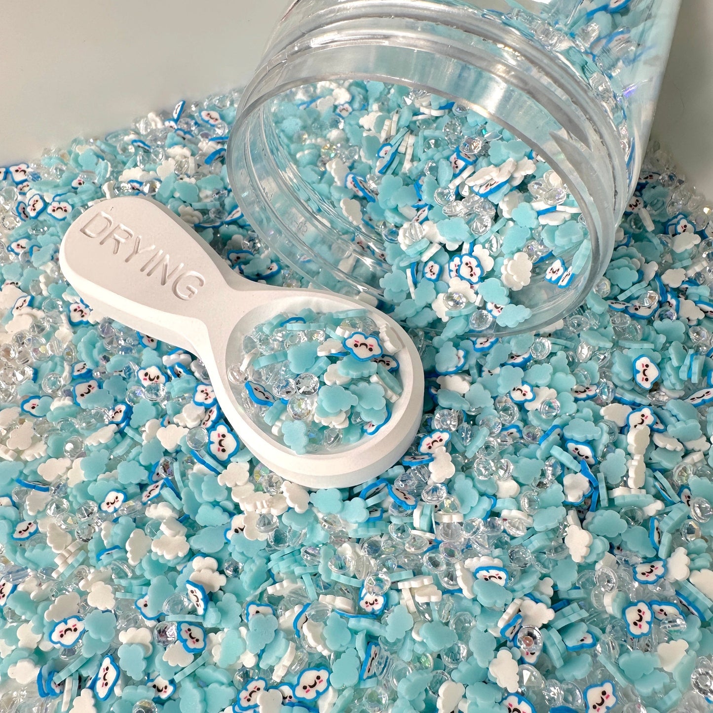 FAKE 5MM Happy Blue Cloud w/Rhinestones, Sky Polymer Clay Sprinkle (NOT EDIBLE)