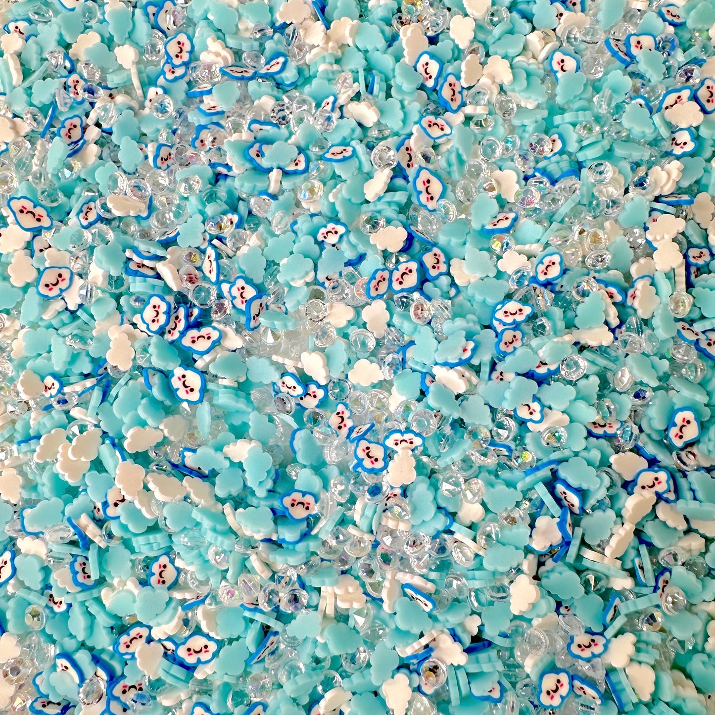 FAKE 5MM Happy Blue Cloud w/Rhinestones, Sky Polymer Clay Sprinkle (NOT EDIBLE)