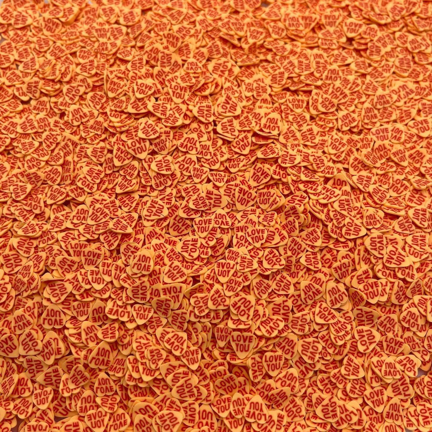 FAKE 5MM Orange Love You Heart, Valentine Polymer Sprinkles (NOT EDIBLE) D18-23