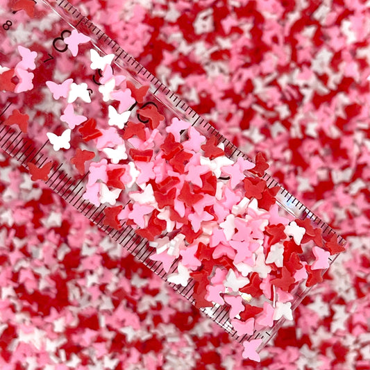 FAKE 5MM Pink Red White Butterfly, Anima; Polymer Sprinkle (NOT EDIBLE) D34-18