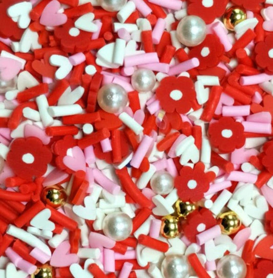 FAKE 5MM Red Flower Pearls, Floral Polymer Clay Sprinkle Mix (NOT EDIBLE) D5-10
