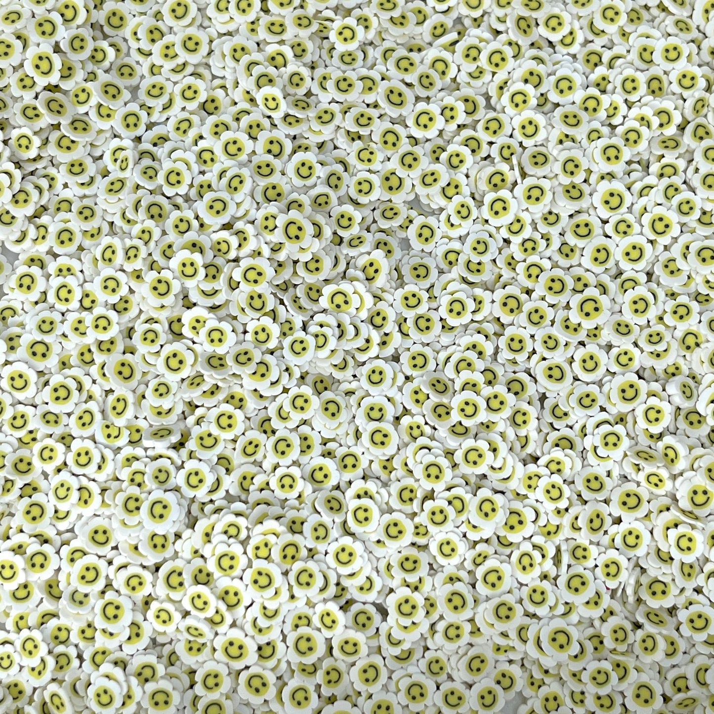 FAKE 5MM White Flower w/Smiley, Floral Polymer Clay Sprinkle (NOT EDIBLE) D29-12