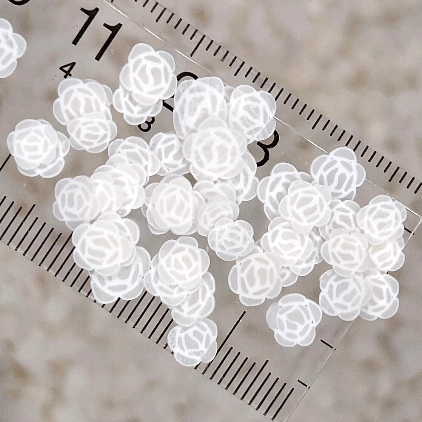 FAKE 5MM White Rose, Floral Polymer Clay Sprinkle (NOT EDIBLE) D29-25
