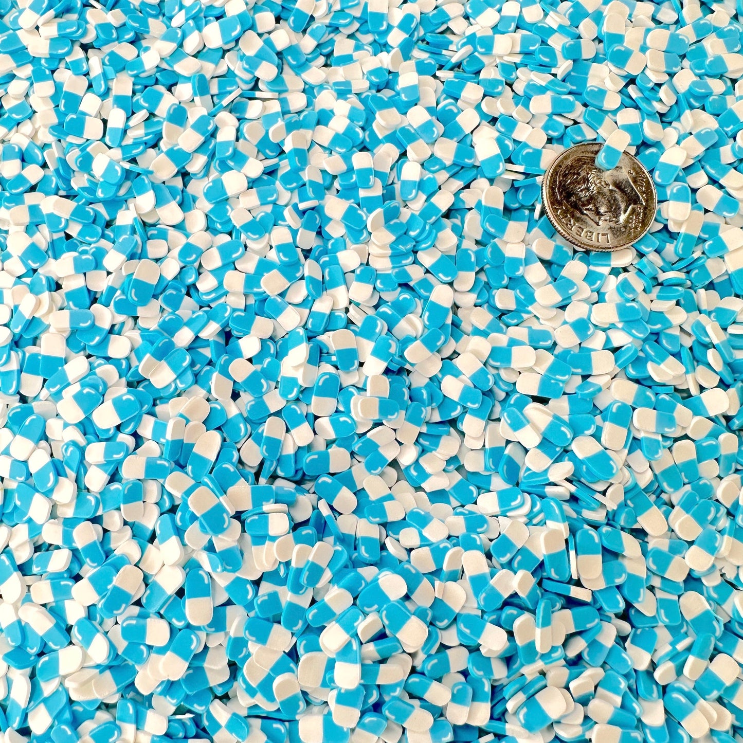 FAKE 5MM/10MM Pastel Blue Pill, Medical Polymer Clay Sprinkle (NOT EDIBLE)