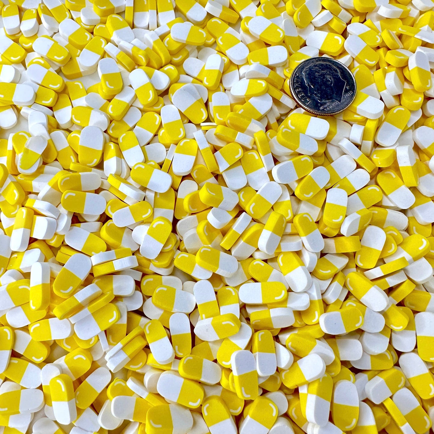 FAKE 5MM/10MM Pastel Yellow Pill, Medical Polymer Clay Sprinkle (NOT EDIBLE)
