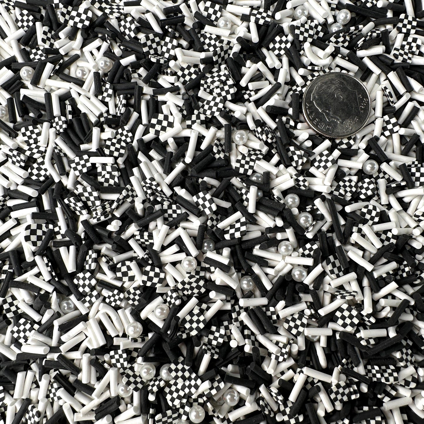 FAKE Back and White Checkerboard Polymer Clay Sprinkle (NOT EDIBLE) D35-27