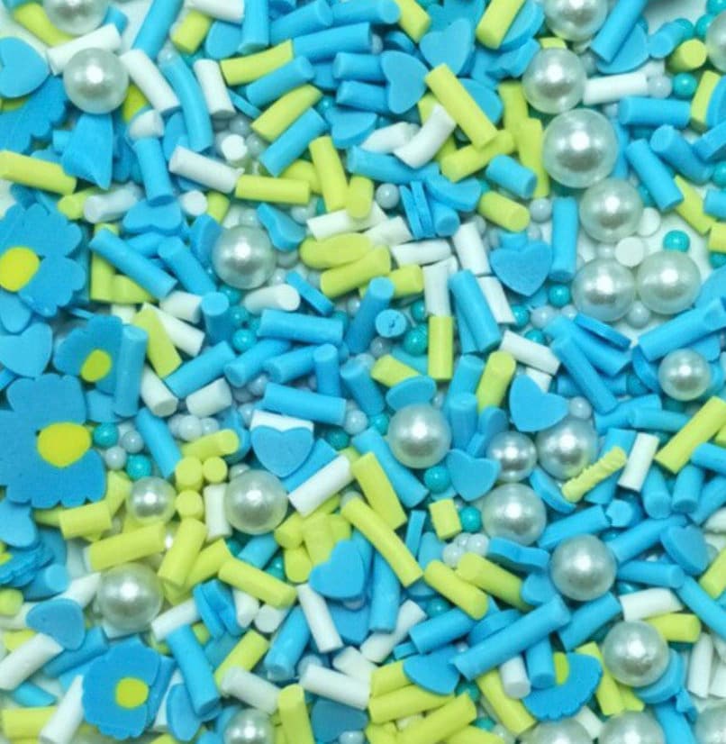 FAKE Blue Flower Pearls, Floral Polymer Clay Sprinkle Mix (NOT EDIBLE) D5-28